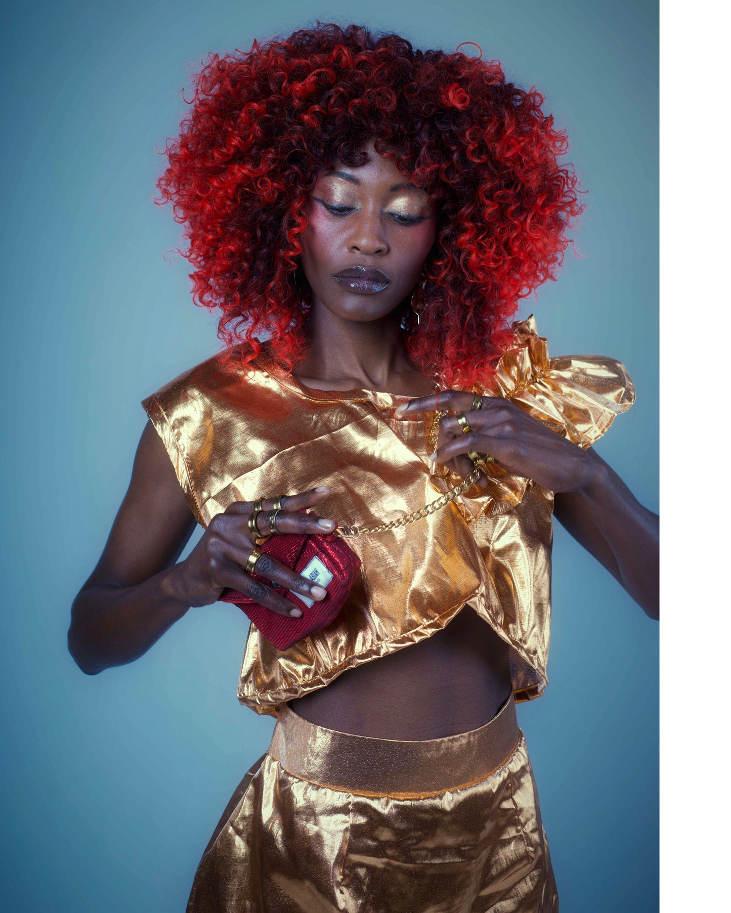Metallic Gold Frill Crop Top – Radiant, Playful, and Bold