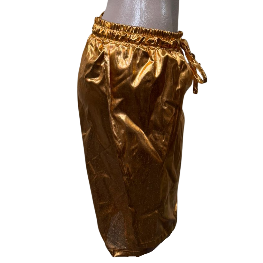Metallic Gold Drawstring shorts – shine with effortless comfort