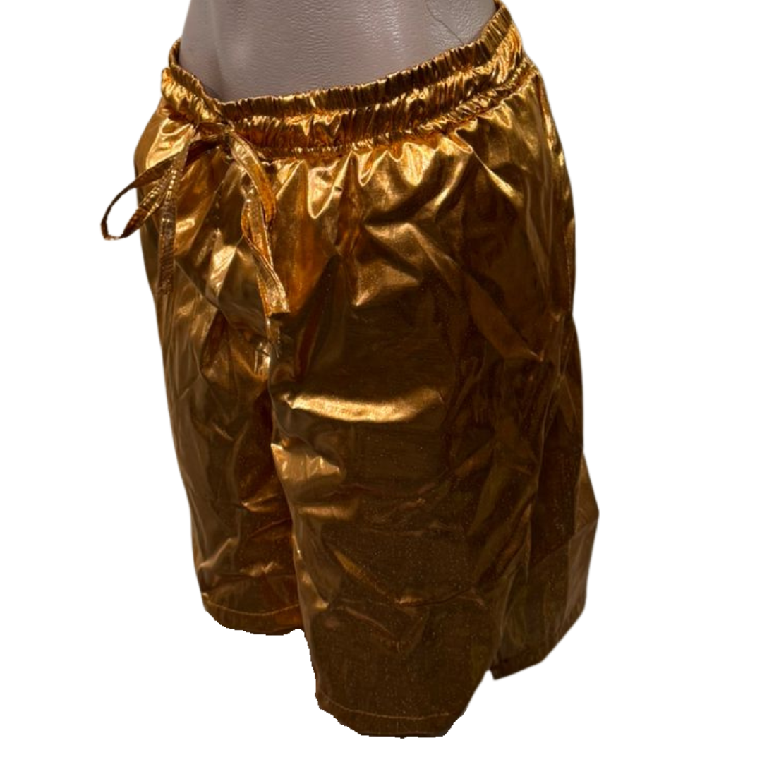 Metallic Gold Drawstring shorts – shine with effortless comfort