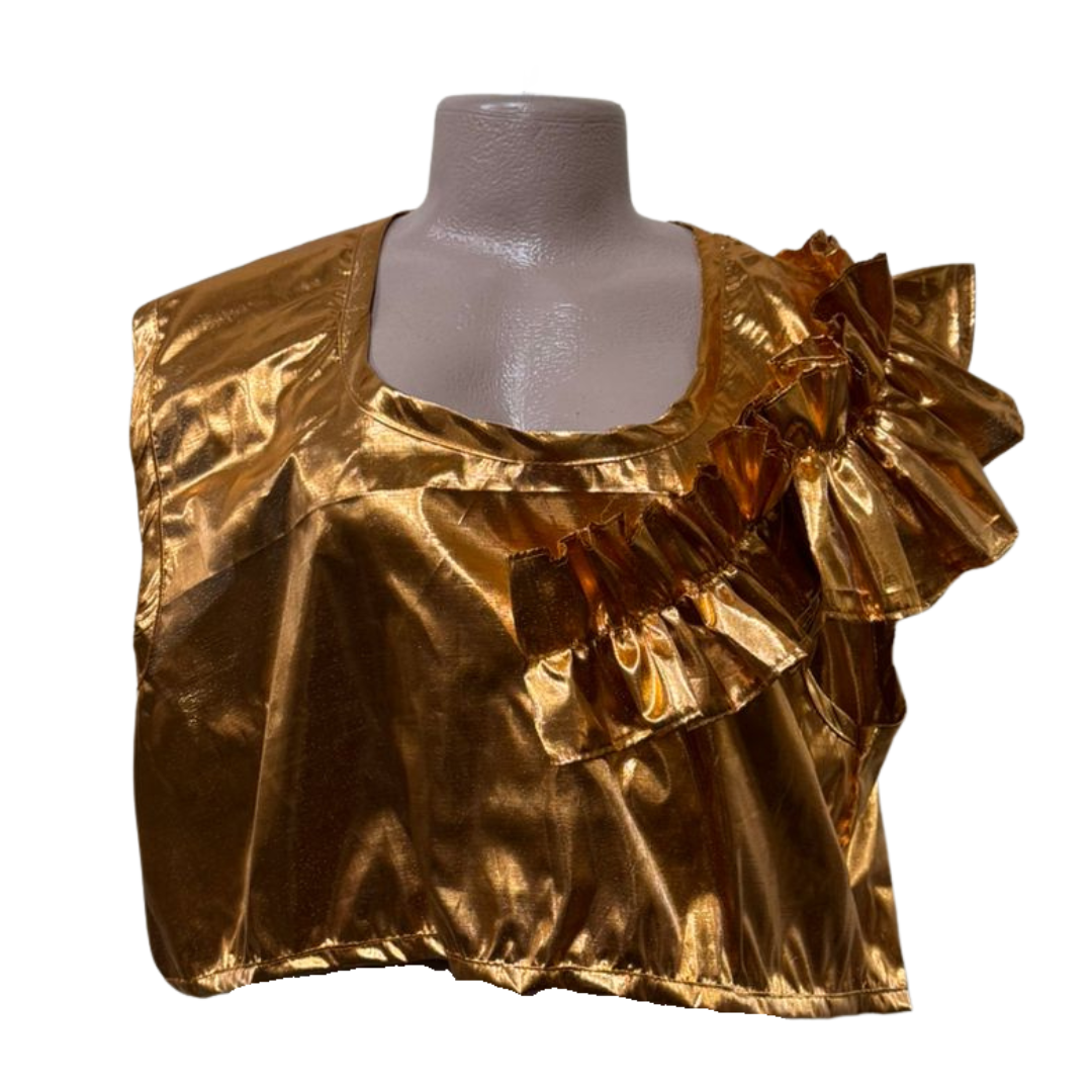 Metallic Gold Frill Crop Top – Radiant, Playful, and Bold