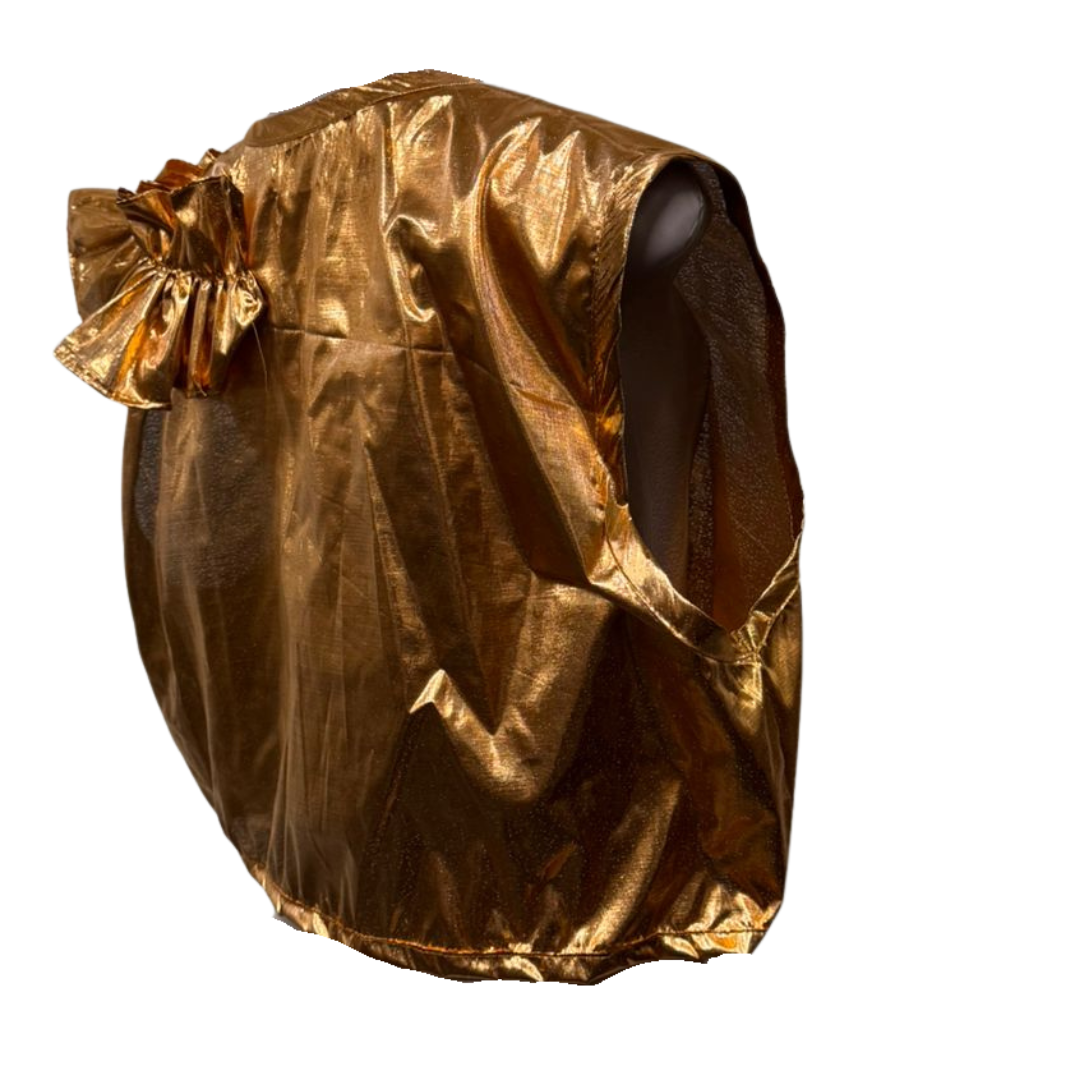 Metallic Gold Frill Crop Top – Radiant, Playful, and Bold