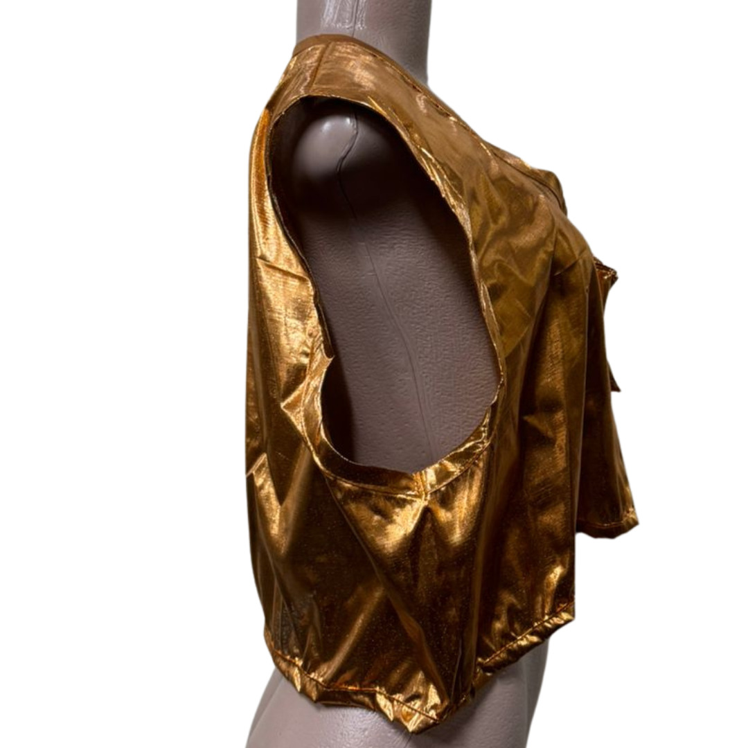 Metallic Gold Frill Crop Top – Radiant, Playful, and Bold