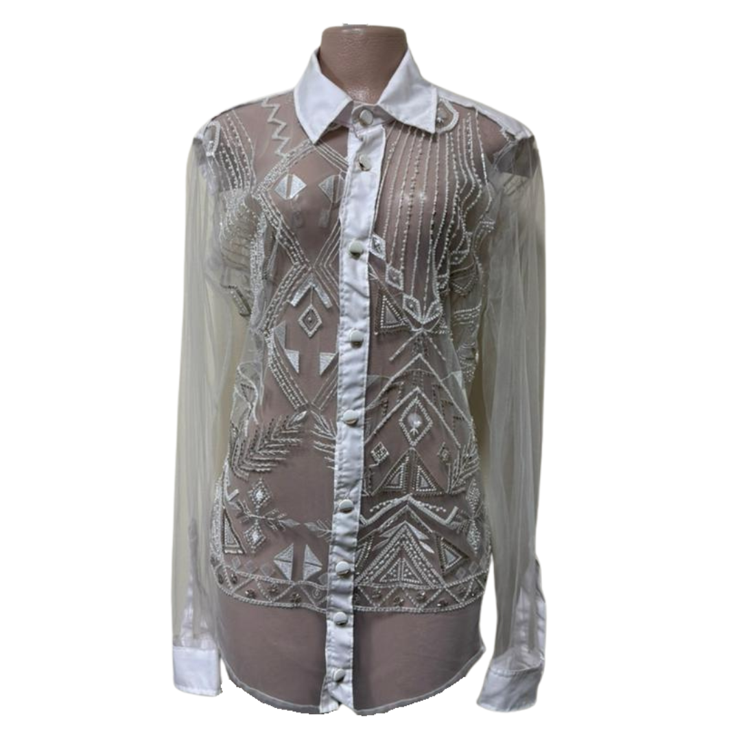 White Sheer Bedazzled Shirt – Daring Elegance with Sparkling Detail