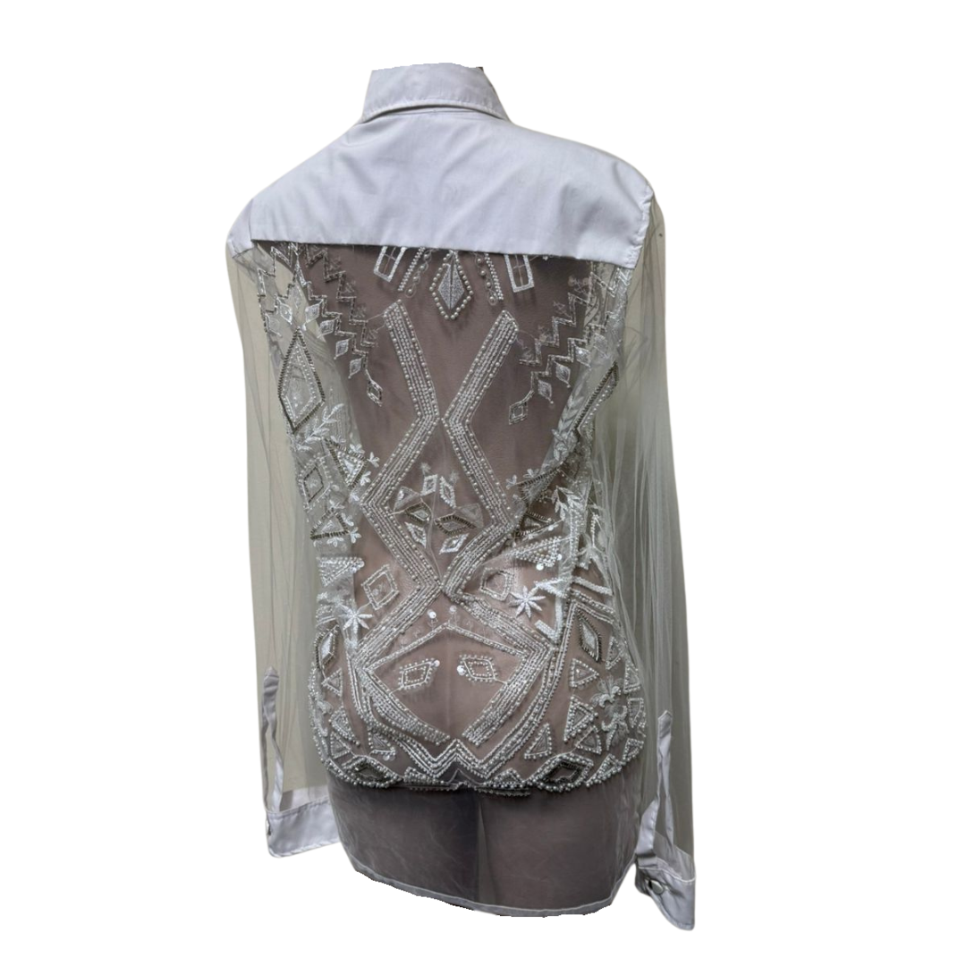 White Sheer Bedazzled Shirt – Daring Elegance with Sparkling Detail