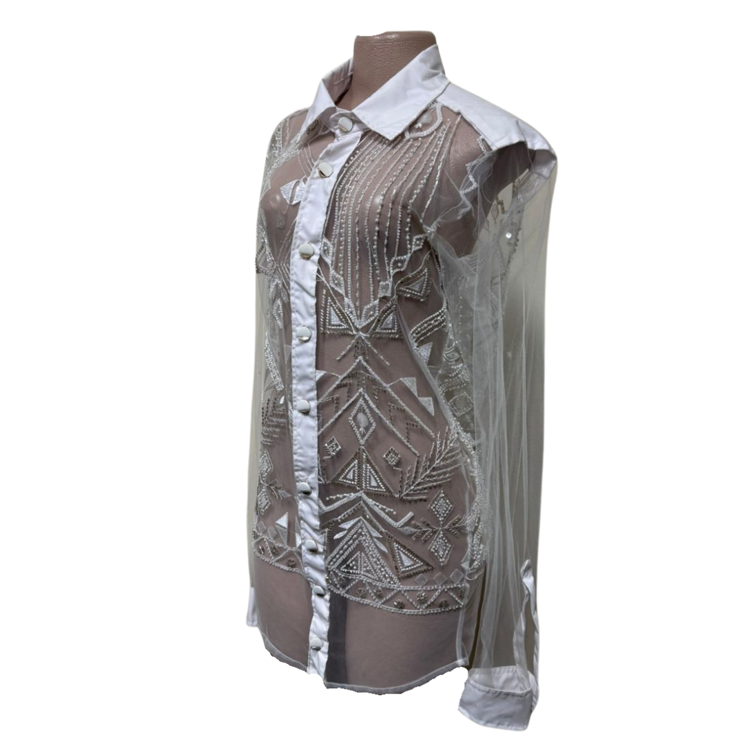 White Sheer Bedazzled Shirt – Daring Elegance with Sparkling Detail