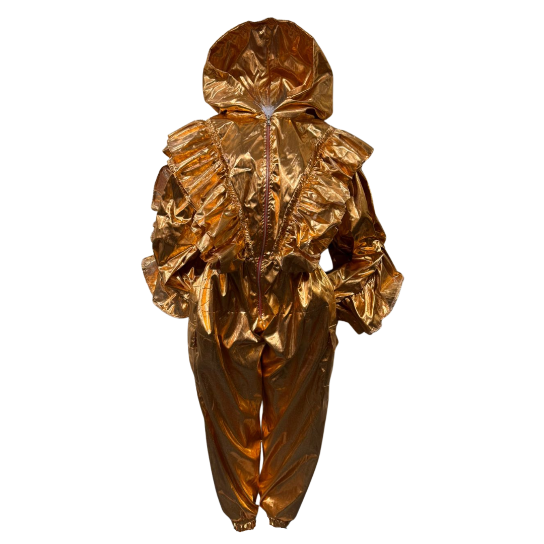 Metallic Gold Statement Frill Jumpsuit – Bold, Glamorous, Unforgettable