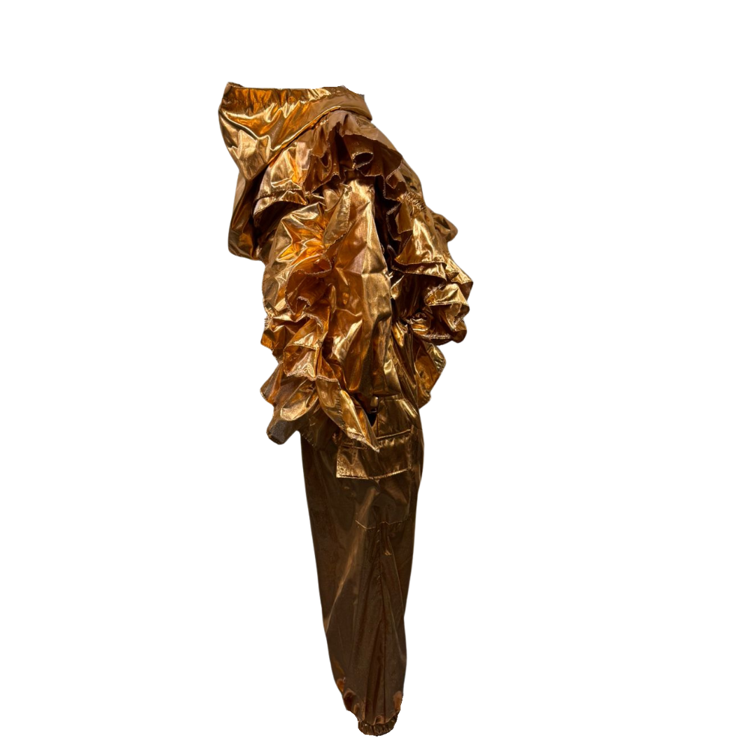 Metallic Gold Statement Frill Jumpsuit – Bold, Glamorous, Unforgettable