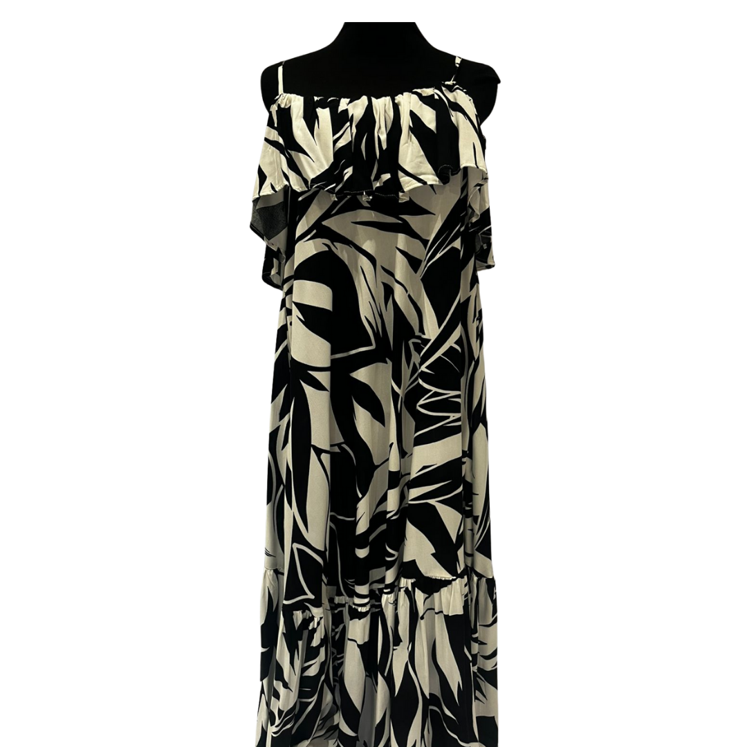 Abstract Ruffle Maxi Dress