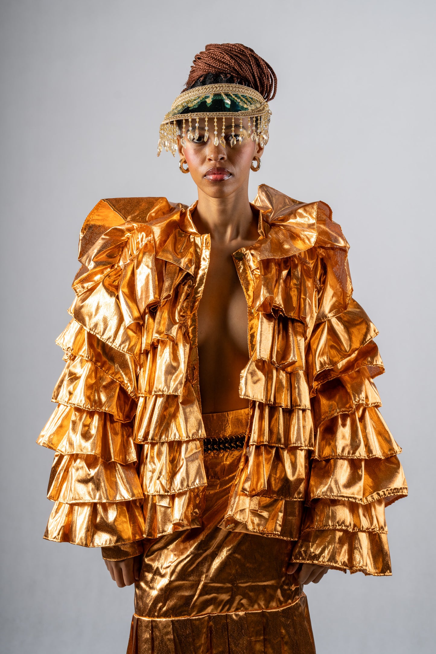 Golden Mirage Layered Ruffle Fantasy Jacket