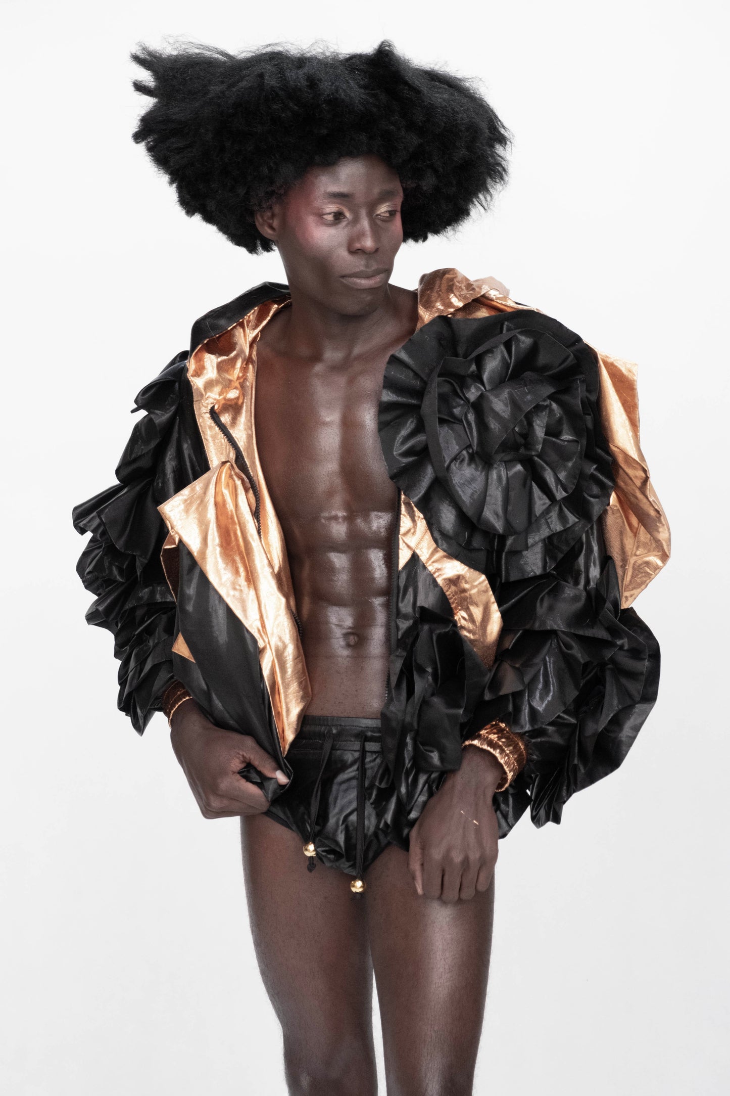 Black & Gold 3D Floral Statement Jacket – Couture Drama Meets Modern Edge