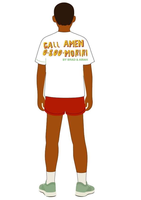 alt="white german cut back graphic t-shirt designer streetwear South Africa" Brad & Abiah Amen