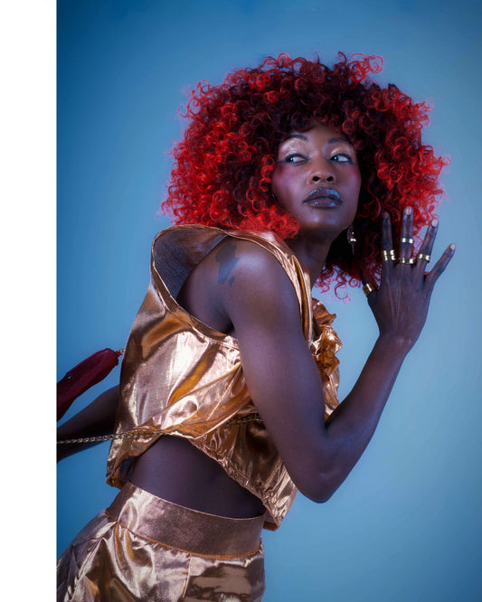 Metallic Gold Frill Crop Top – Radiant, Playful, and Bold