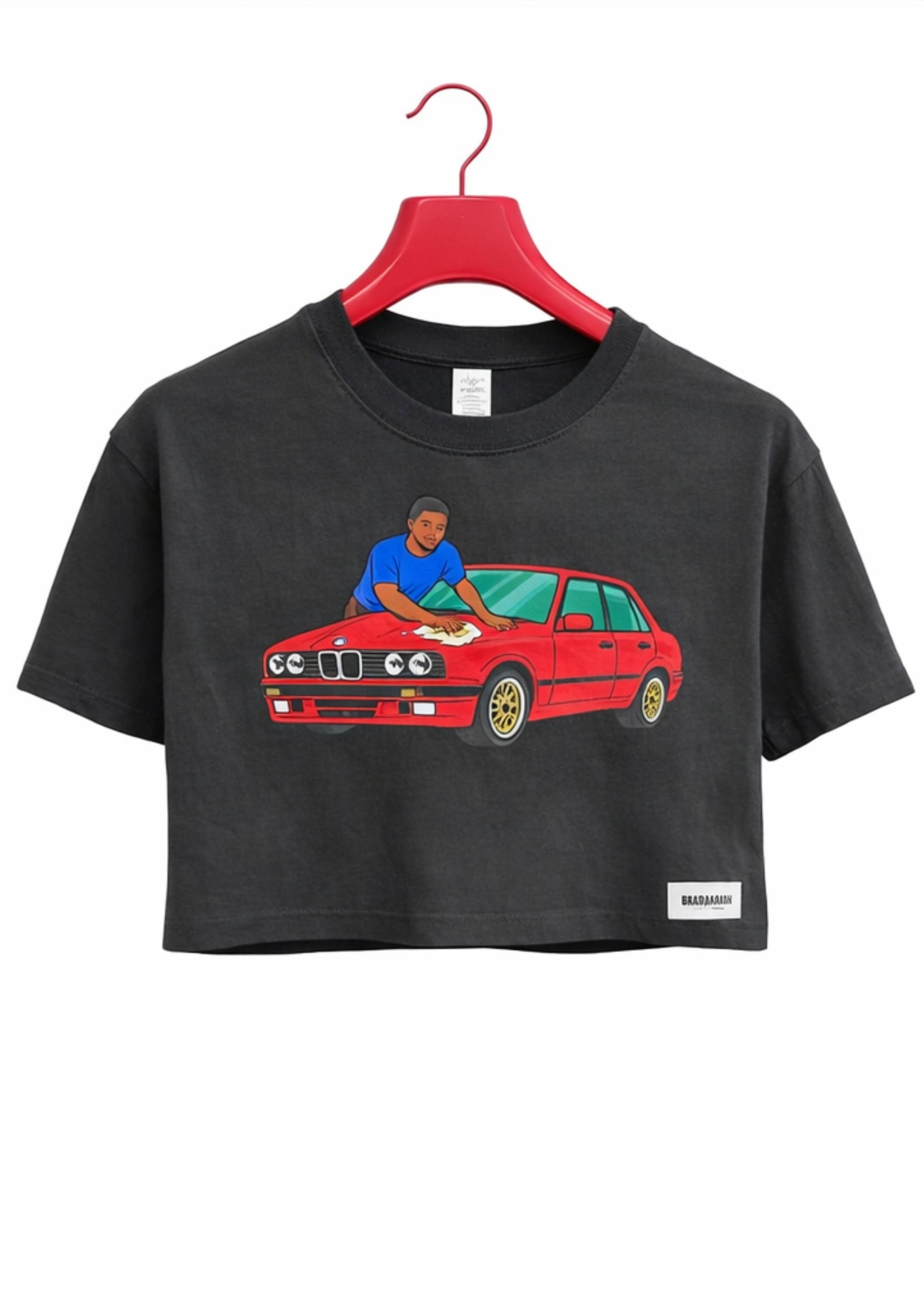 alt="Black Carwash e30 325is BMW graphic tee designer streetwear crop top South Africa Brad & Abiah AMEN"