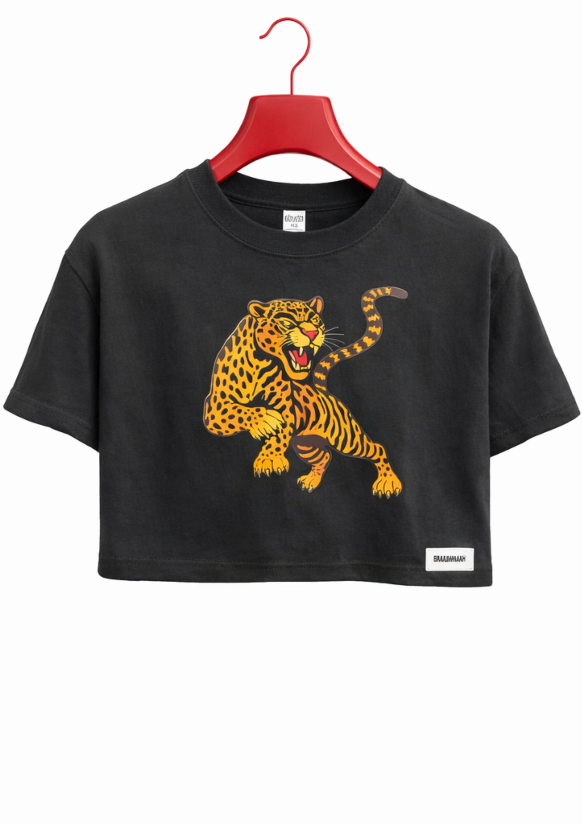 alt="Black Tiger graphic tee crop top designer streetwear South Africa Brad & Abiah AMEN"