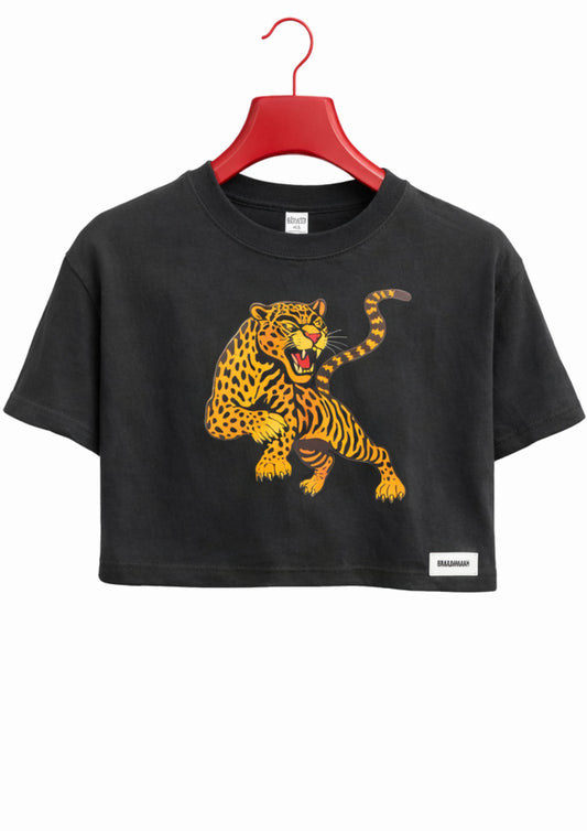 alt="Black Tiger graphic tee crop top designer streetwear South Africa Brad & Abiah AMEN"