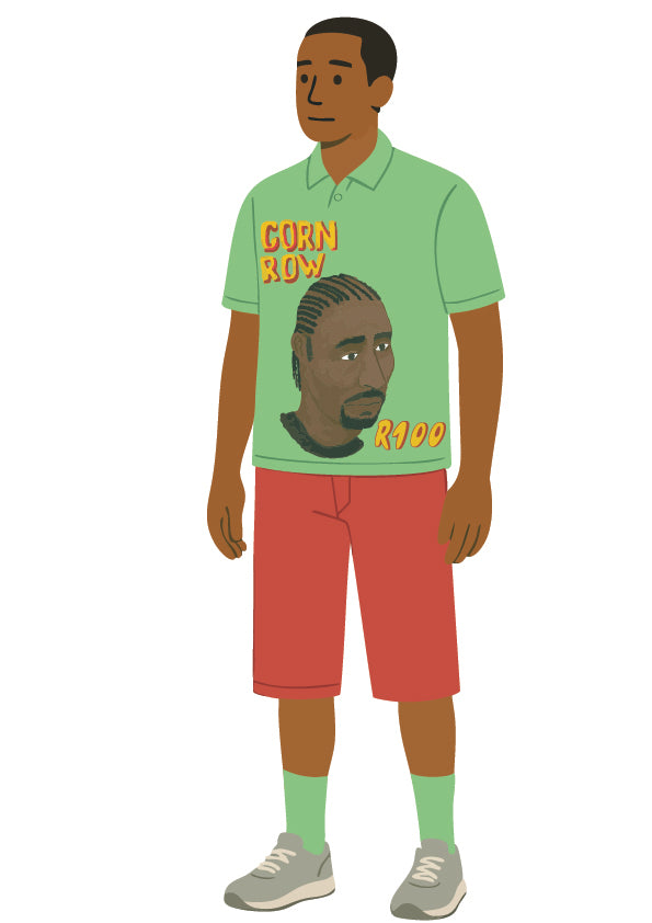 Amen by Brad And Abiah green golf shirt corn row and red shorts