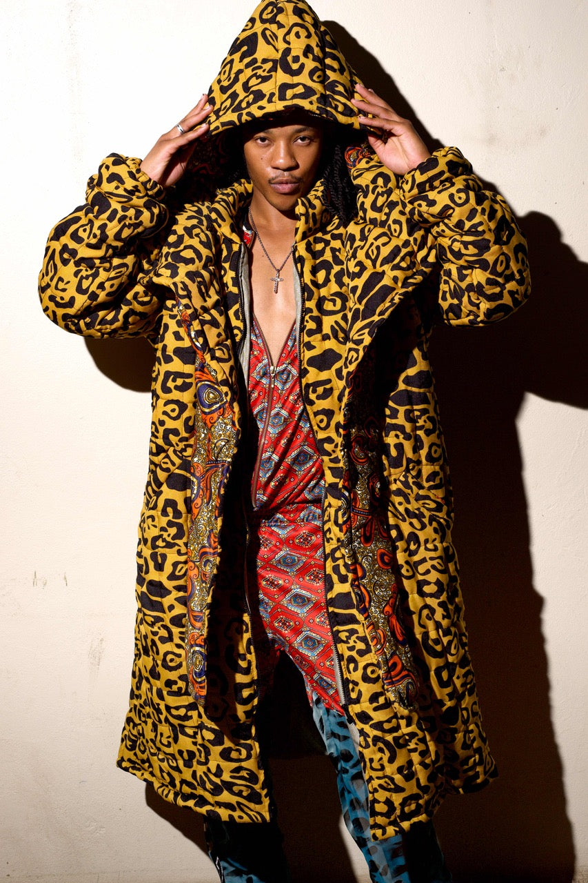 Full Length Stylised Leopard Print Puffer Coat