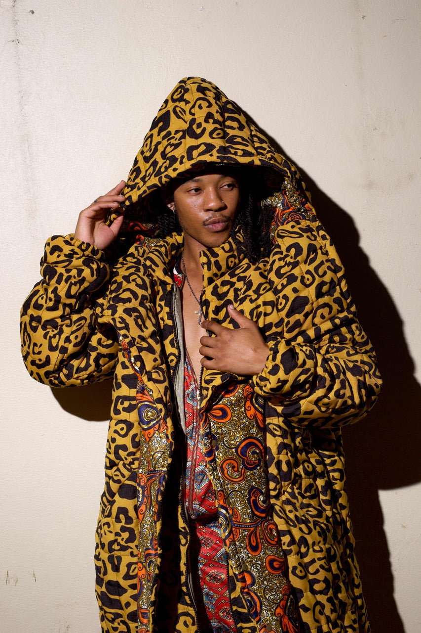 Full Length Stylised Leopard Print Puffer Coat