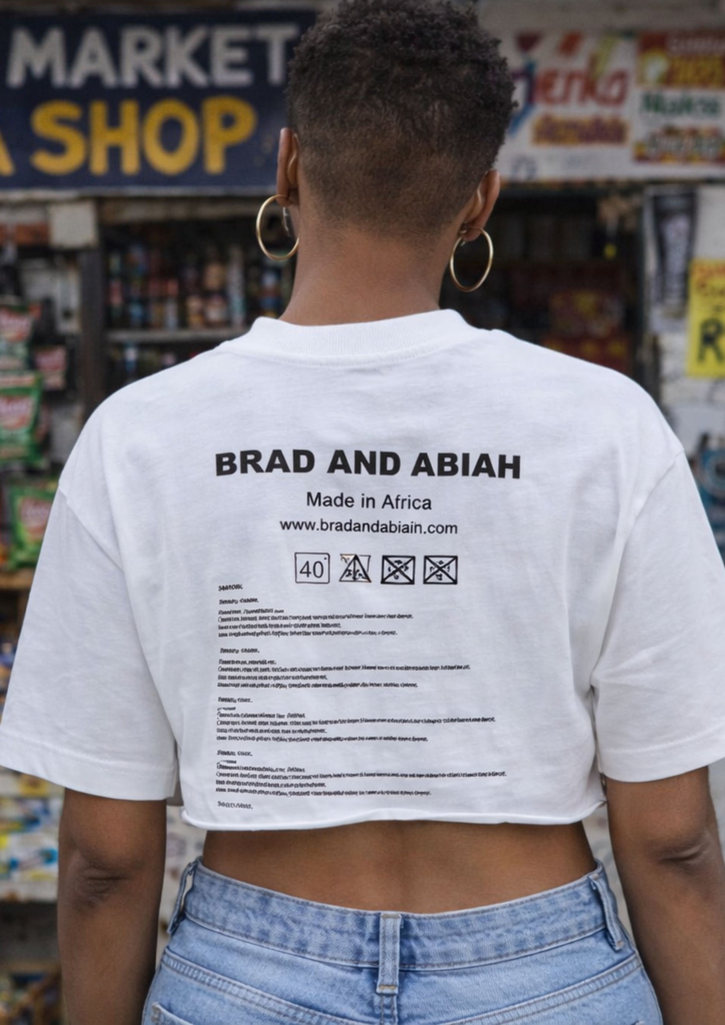 alt="WHITE Tiger v  graphic tee designer streetwear crop top South Africa Brad & Abiah AMEN Black African girl Spaza Shop"