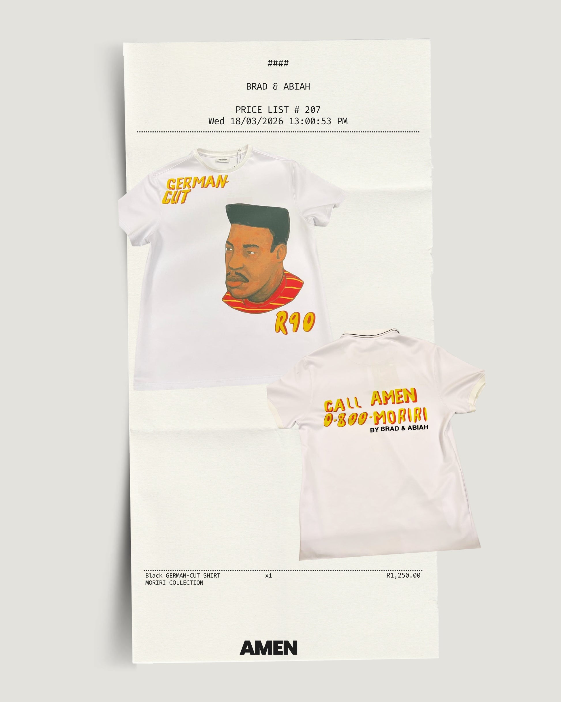 alt="White German Cut  t-Shirt graphic tee designer streetwear South Africa Brad & Abiah Amen"