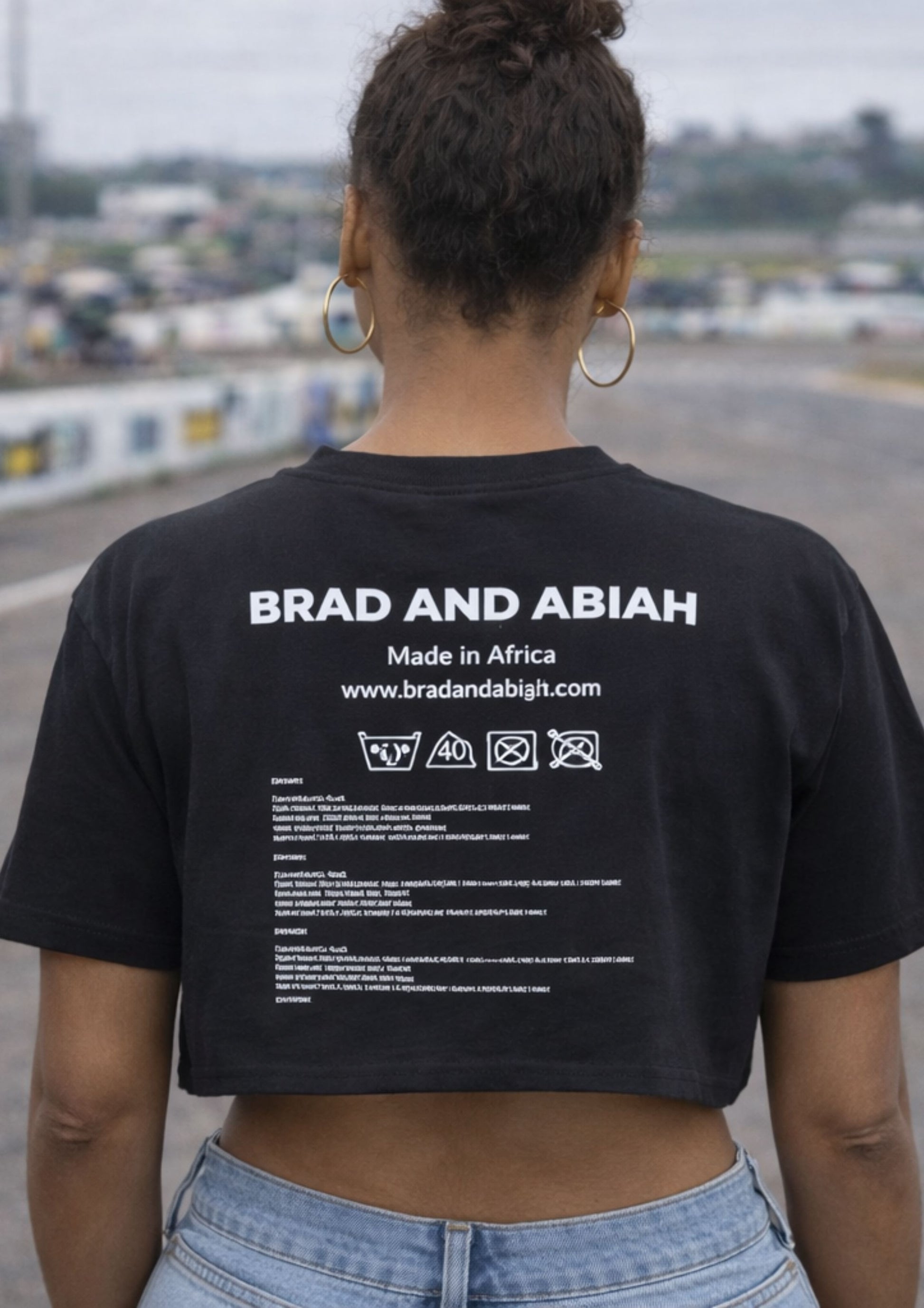 alt="black Carwash e30 325is BMW graphic tee designer streetwear crop top South Africa Brad & Abiah AMEN coloured girl"
