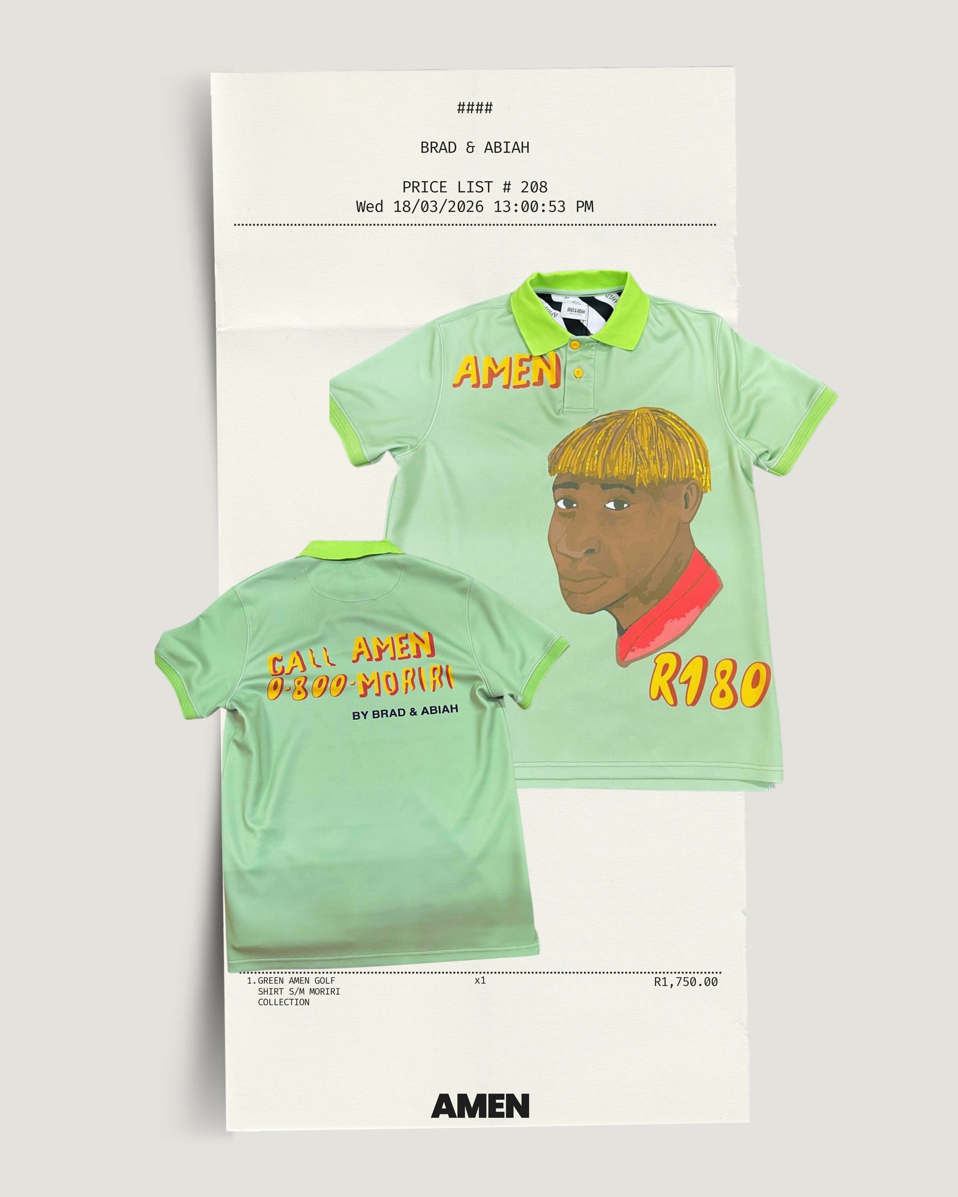 alt="green Amen golf  shirt graphic shirt design  designer streetwear South Africa" Brad & Abiah Amen