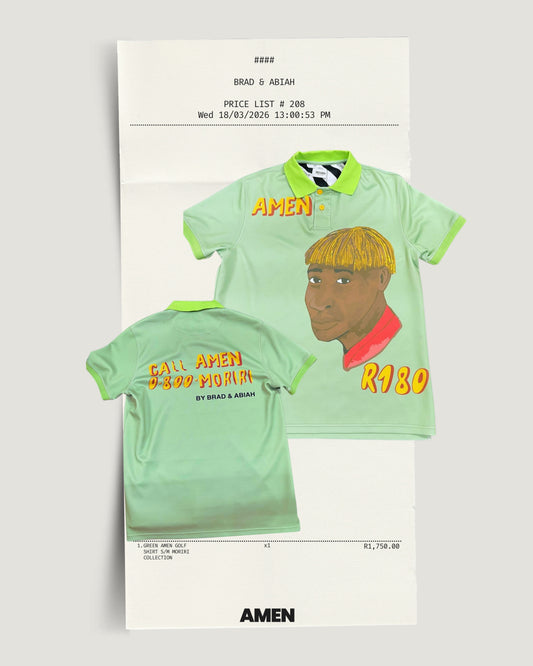 alt="green Amen golf  shirt graphic shirt design  designer streetwear South Africa" Brad & Abiah Amen